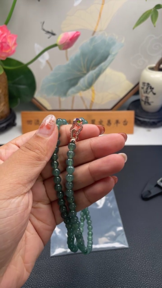 F33899411 Jadeite Bead Necklace Approx. 6mm Total Weight About 41.7g Non-gold Setting