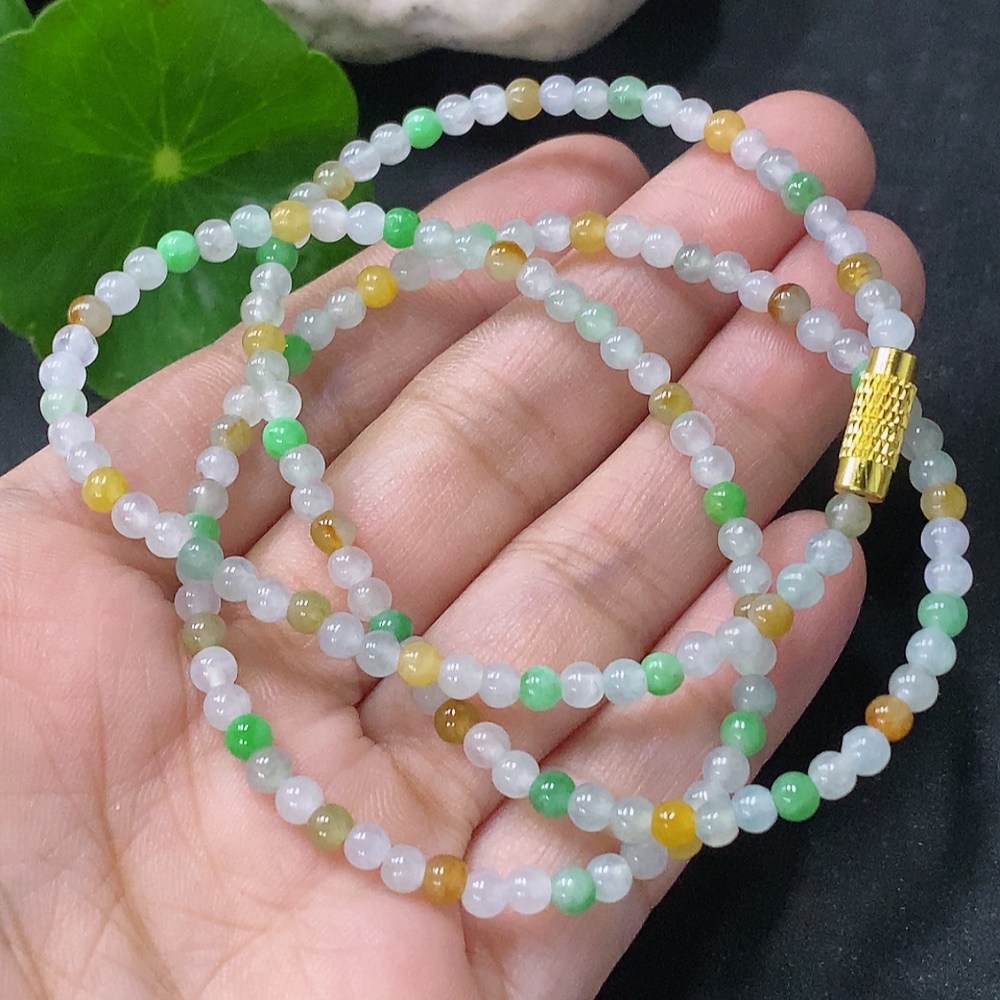 F33912710 Jadeite Bead Necklace Approx. 3.5mm Non-Gold Total Weight Approx. 10.27 Yellow Part Color Origin Undetermined