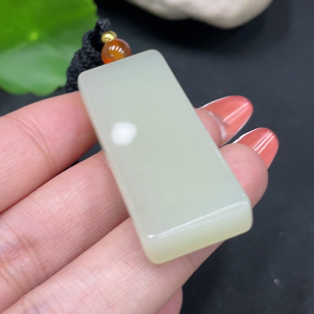 H34062016 Hetian Jade Pendant, Plain Pendant, with Non-Hetian Jade Beads, Total Weight Approximately (Including Cord) 18.6g