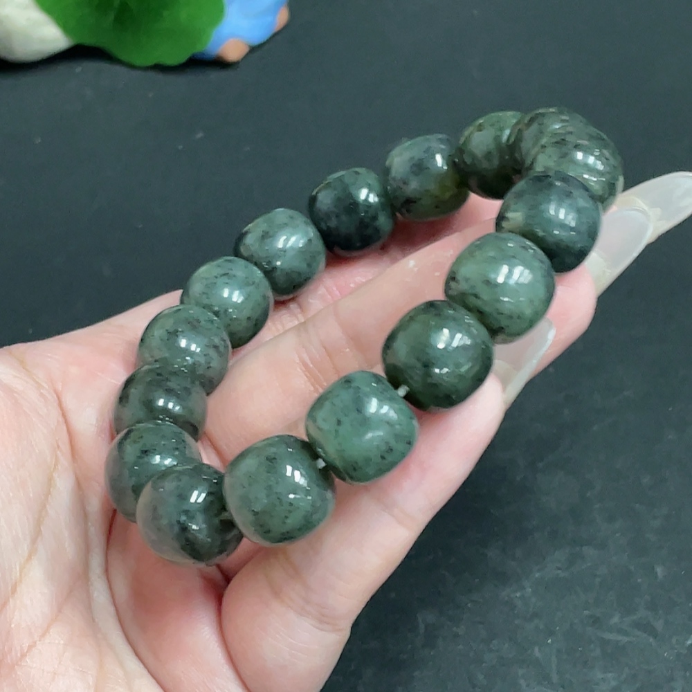 H28234112 Hetian Jade Bracelet, approx. 13.5mm beads, total weight about 73.9g