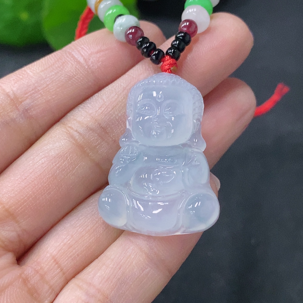 F35139571 Jadeite Baby Buddha Pendant Total Weight Approx. 11.18g With Non-Grade A Beads