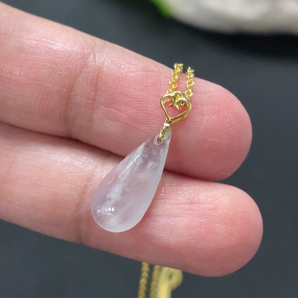 F34999298 Jadeite Waterdrop Pendant with 18K Gold Bail, Non-Gold Chain Excluded, Item Weight Approx. 0.5g