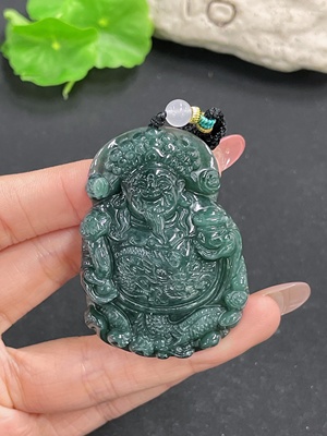F40792929 翡翠挂件财神  含绳货品总重约36.6g