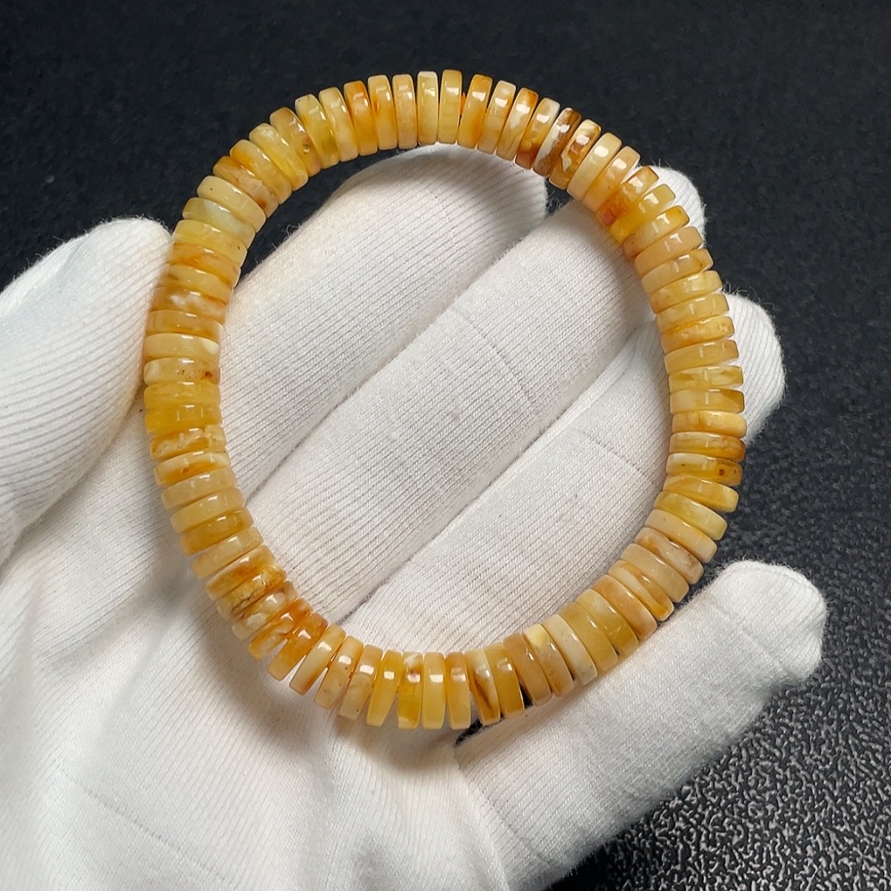 C30510724 Amber Honey Beeswax Bracelet, Approx. 8mm, Total Weight Approx. 9.15g