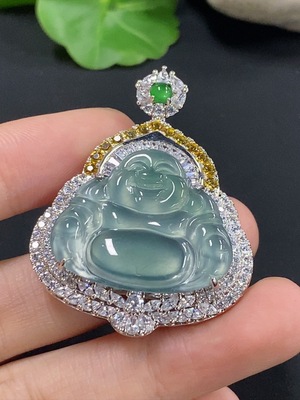 F42968675 翡翠佛公镶嵌吊坠 非金镶 货品总重约16.4g