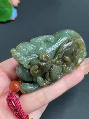 H21432075 Hetian Jade Pendant Pi Xiu with Non-Hetian Jade Accent Stone Total Weight Approx. (Including Rope) 158.2g