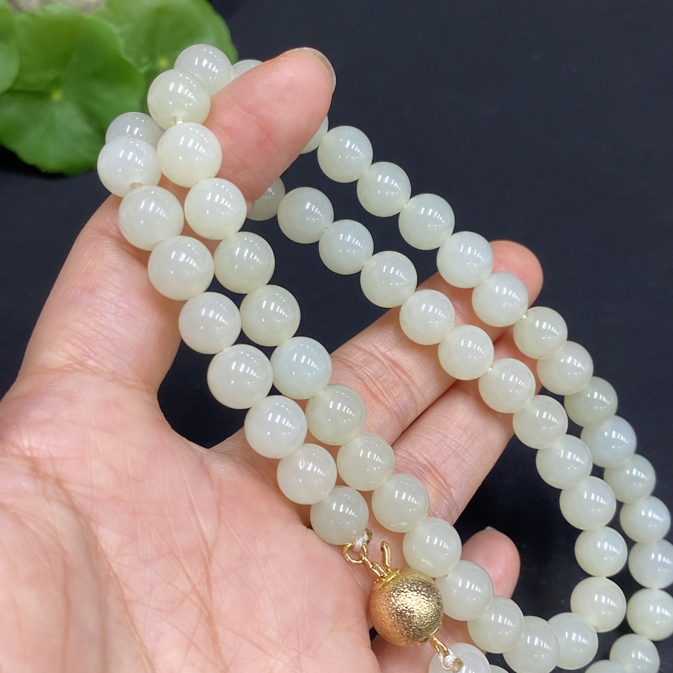 H34015541 Hetian Jade Bead Necklace Approx. 7.8mm Non-Gold-Inlaid Total Weight About 53.2g
