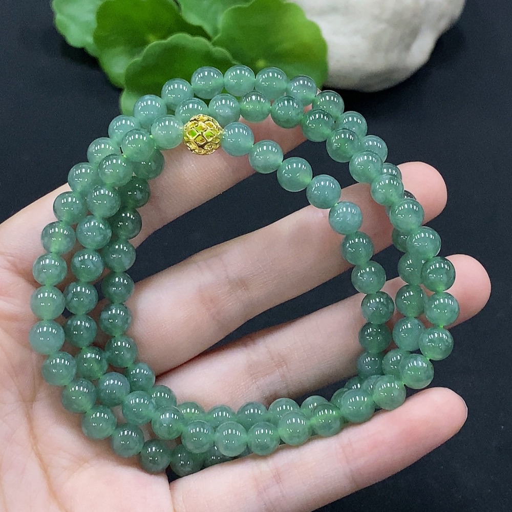 F34996584 Jadeite Bead Necklace Approx. 6.5mm Non-Gold-Inlaid Total Weight Approx. 42.45g