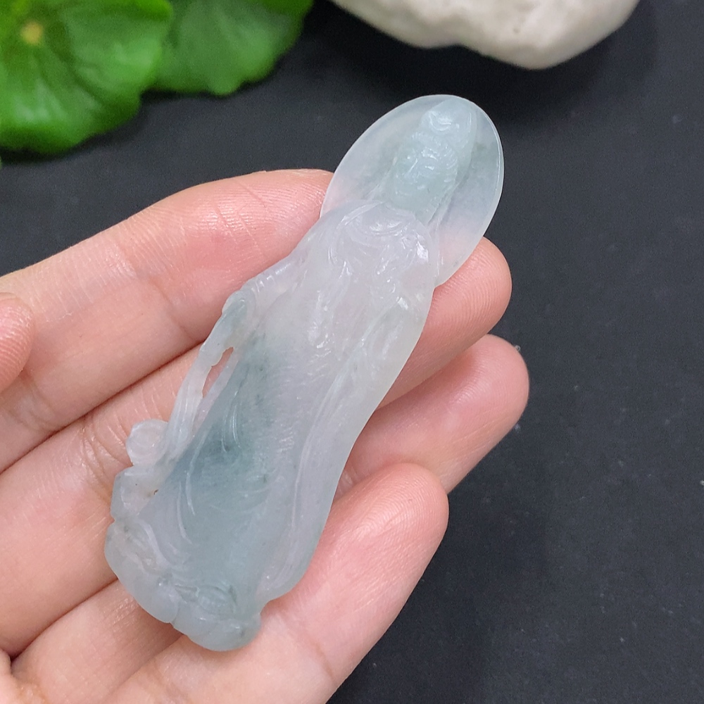 F35126128 Jadeite Rough Guanyin Pendant Total Weight Approx.10.6g