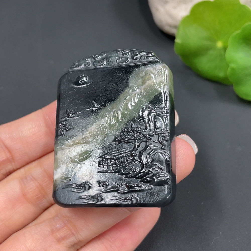 H18071297 Hetian Jade Pendant  Landscape Plaque  Total Weight About 35.2g