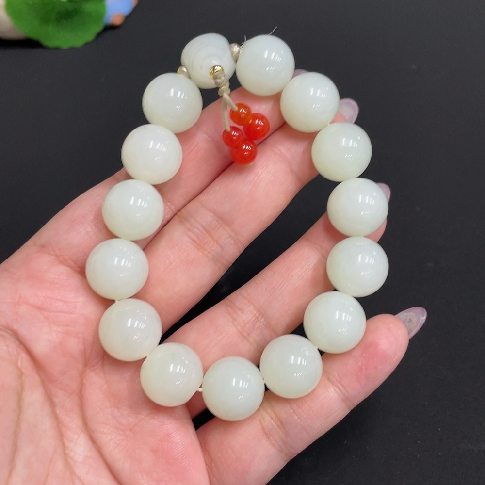 H33881630 Hetian Jade Bracelet, Approx. 13.7mm, Total Weight Approx. 63.8g, Contains Other Mineral Components, Beads Not Hetian Jade