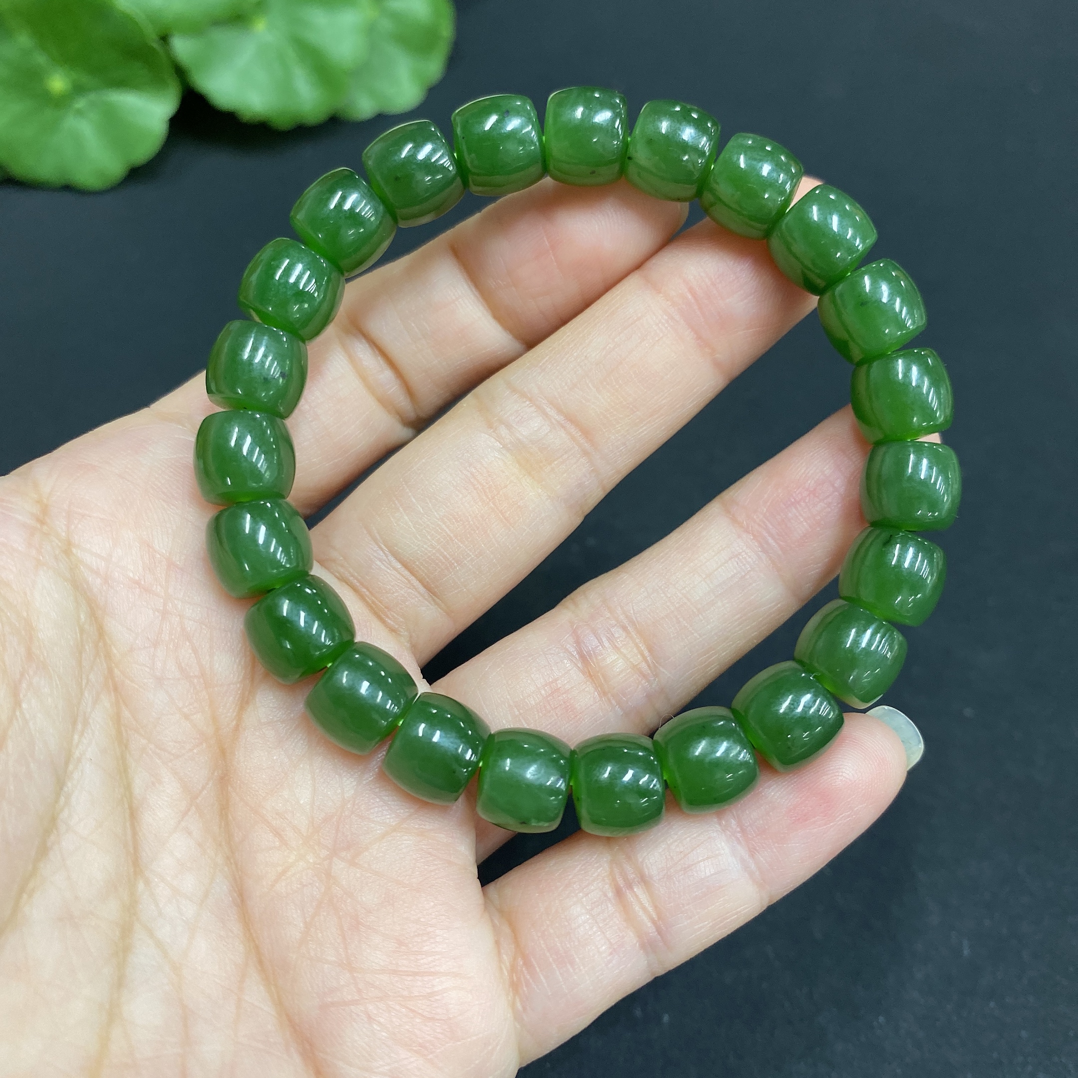 H34014846 Hetian Jade Jasper Bracelet Approx. 8.6 mm Total Weight Approx. 27.1g