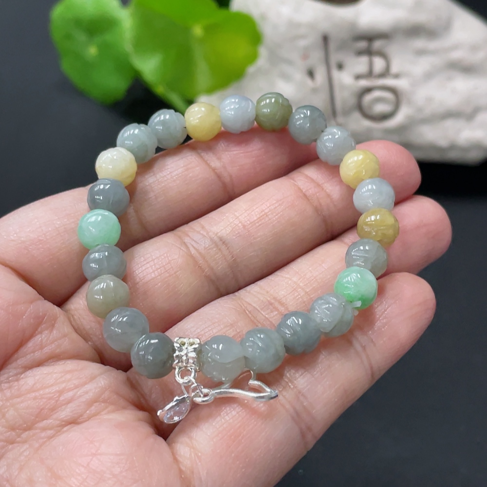 F34999444 Jadeite Bracelet Approx.7.1mm Total Weight Approx.13.6g Non-Gold Accessories Yellow Bead Color Origin Undetermined