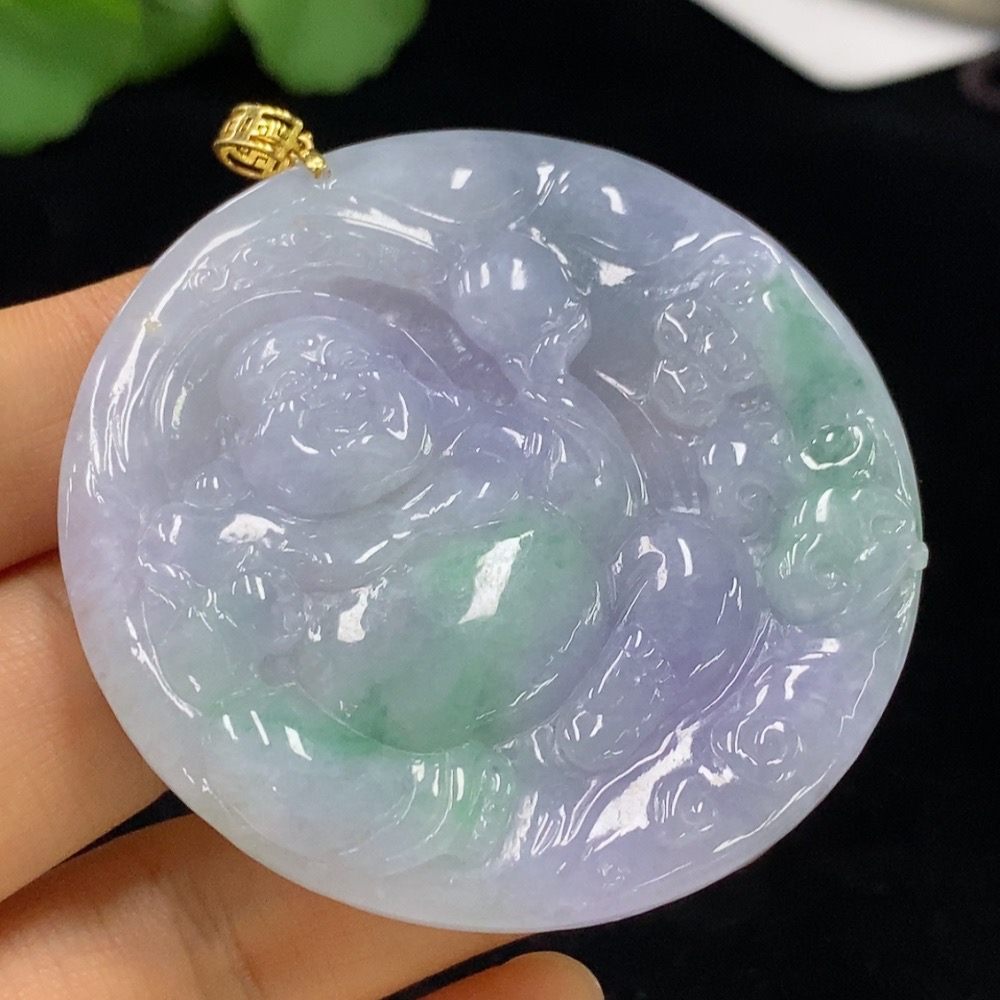 F34047386 Jadeite Pendant Buddha with 18k Bezel, Total Weight Approx. 33.46g