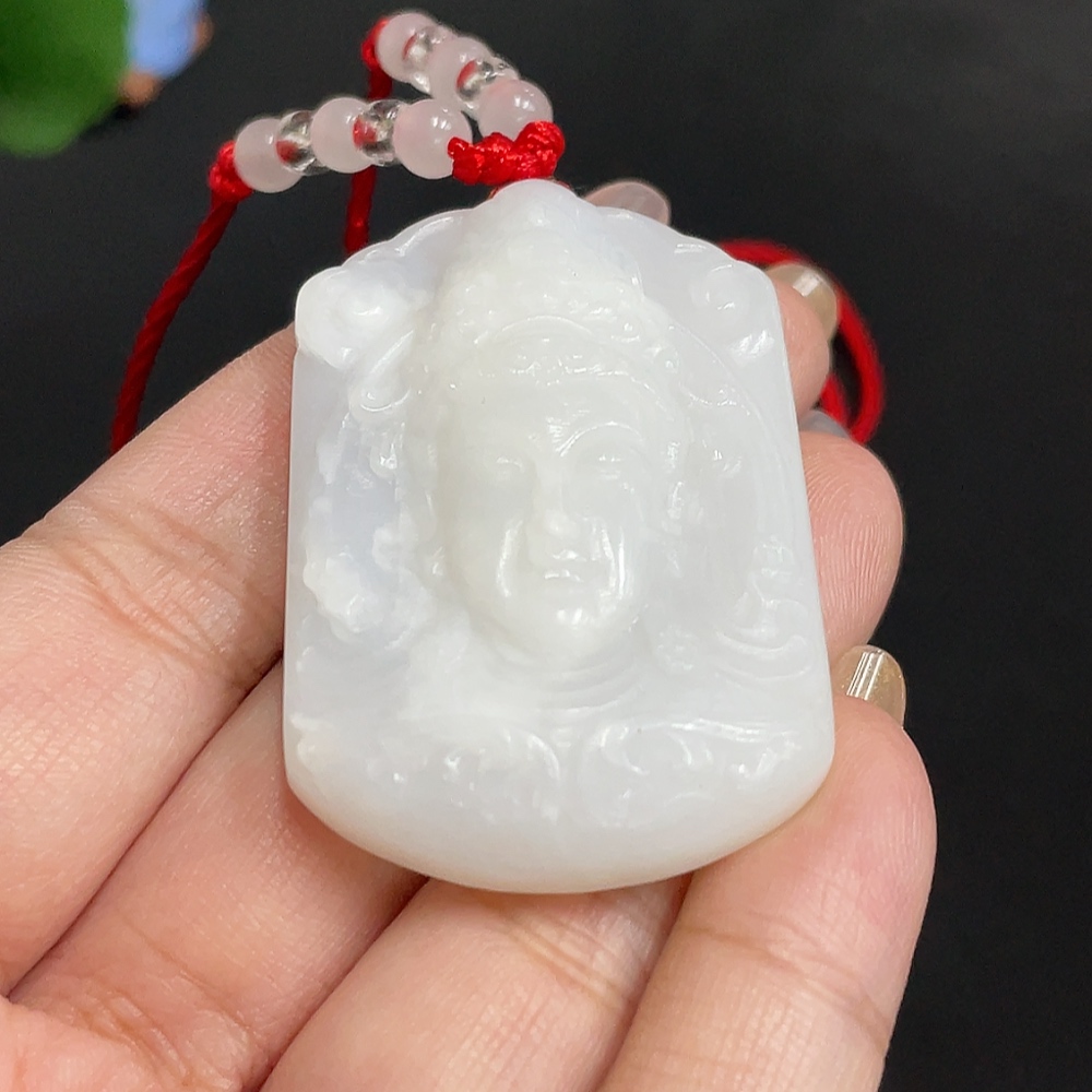H31677824 Hetian Jade Pendant Guanyin with Non-Hetian Jade Beads Total Weight Approx. [with Rope] 31.6g
