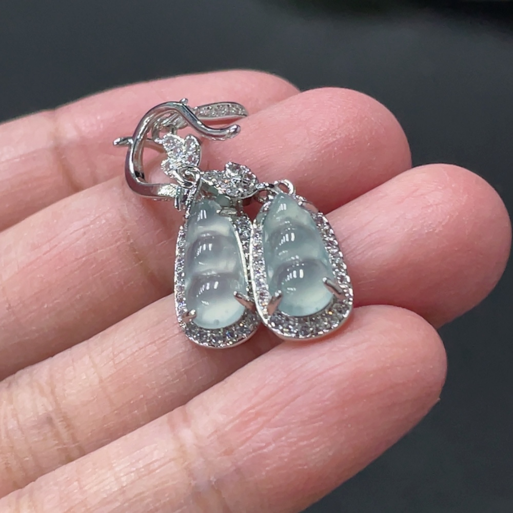 F35145768 Jadeite Blessed Bean Inlaid Earring Pair Non-Gold Inlaid Total Weight Approx. 3.18g