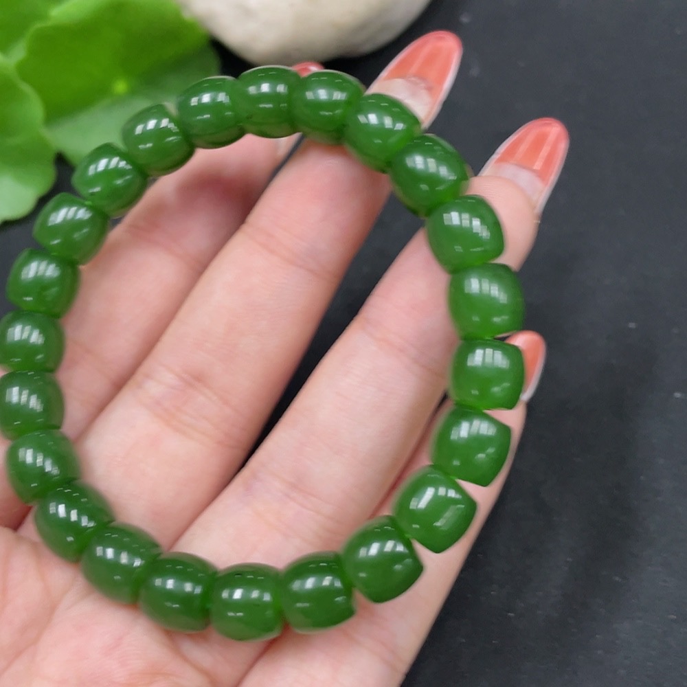 H35112427 Hetian Jade Bracelet, approx. 8.7mm beads, total weight approx. 26.9g