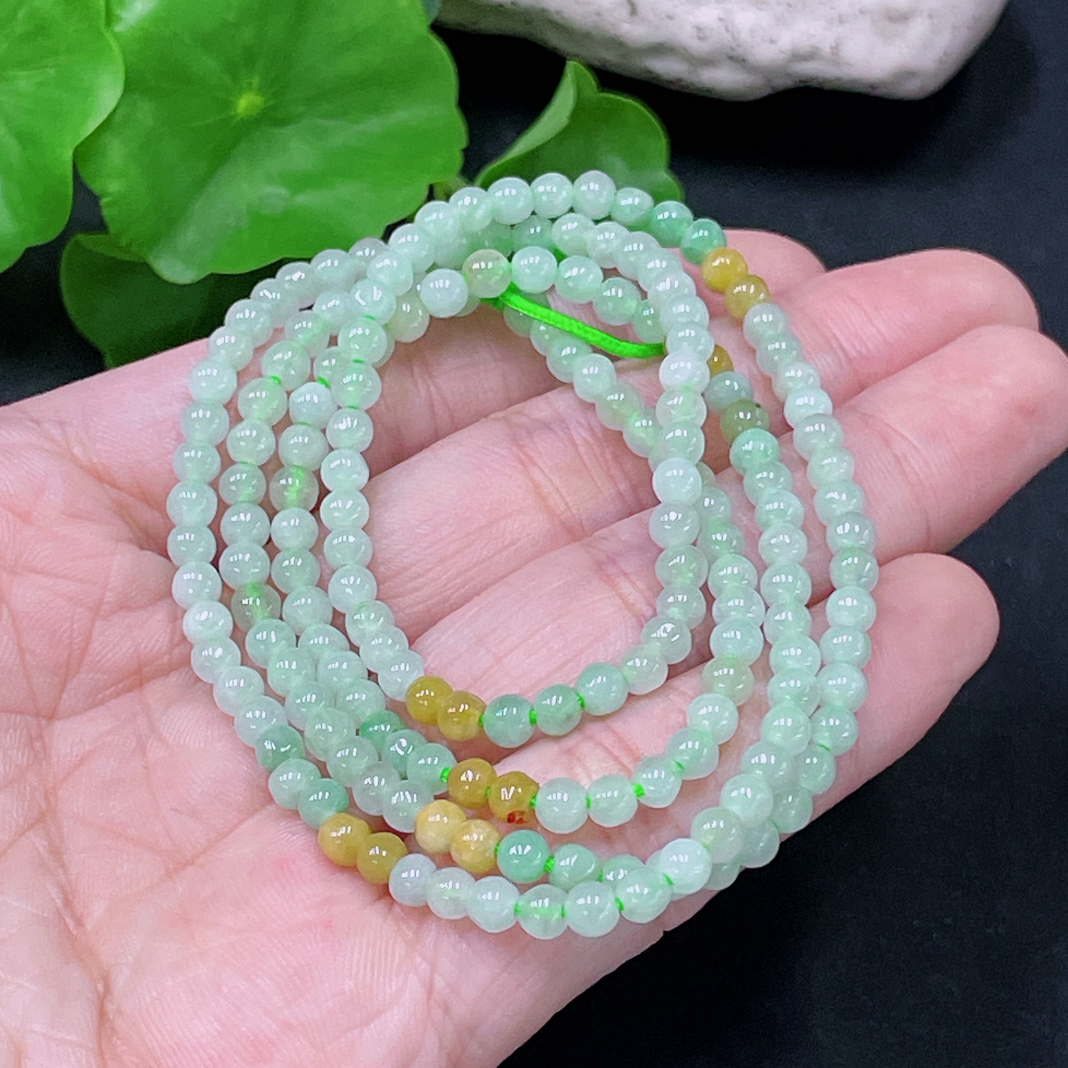 F33919995 Jadeite Beaded Necklace Approx. 3.9mm Total Weight Approx. 15.39g Yellow Beads Non-Grade A