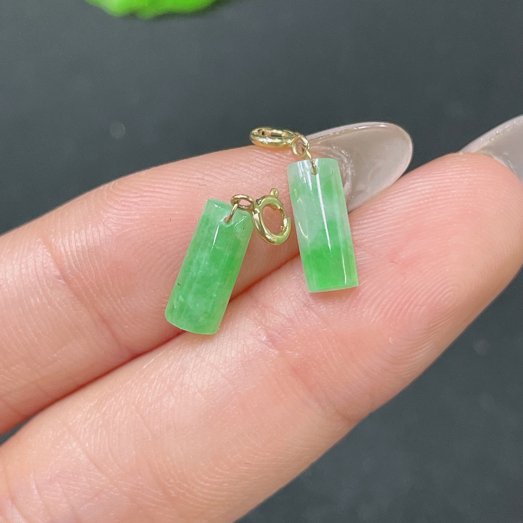 F35105339 Jadeite Inlaid Earrings 18k Gold Setting Total Weight About 0.6g