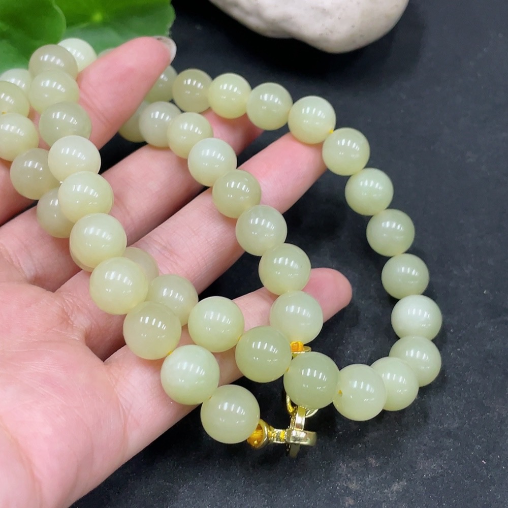 H35148192 Hetian Jade Bead Necklace Non-Gold Approx.10.1mm Total Weight Approx.77.4g