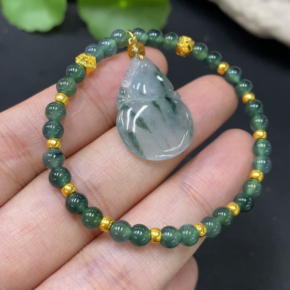 F27151529 Jadeite Gourd Bracelet with Non-Gold Clasp and Au99% Other Components, Total Weight Approx. 7.05g