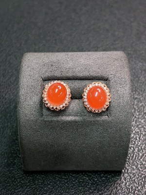 C34039405 South Red Agate Earrings (Non-Gold), Total Product Weight Approx. 2.3g, Size Approx. 7.9x6.9mm