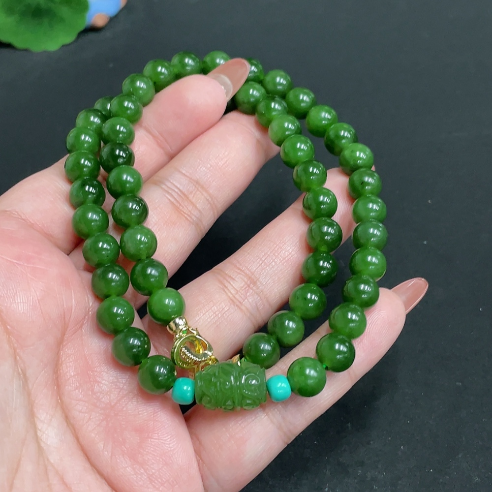 H34055022 Hetian Jade Jasper Bead Necklace, approx. 7.7mm, total weight approx. 45.2g, non-gold