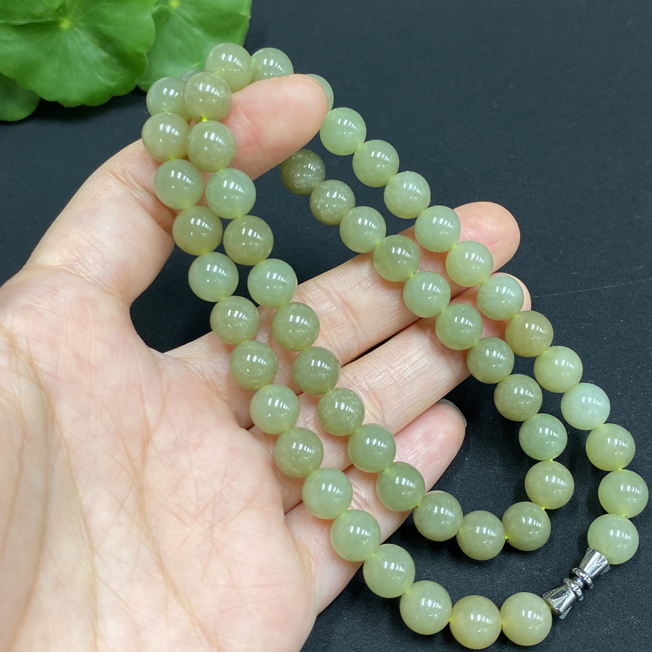 H34985274 Hetian Jade Bead Necklace, Approx. 7.7mm, Total Weight Approx. 42.8g
