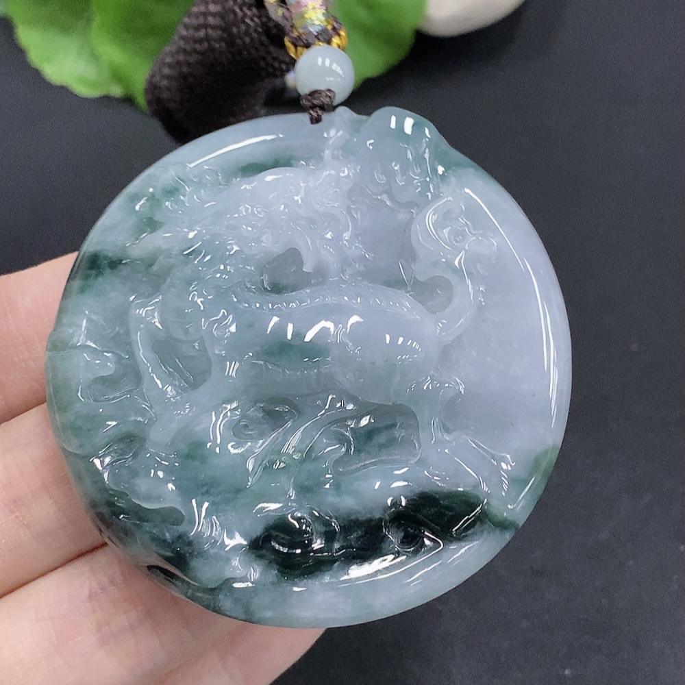 F31688345 Jadeite Kylin Pendant Total Weight Approx. 61.5g (Including Rope Weight)