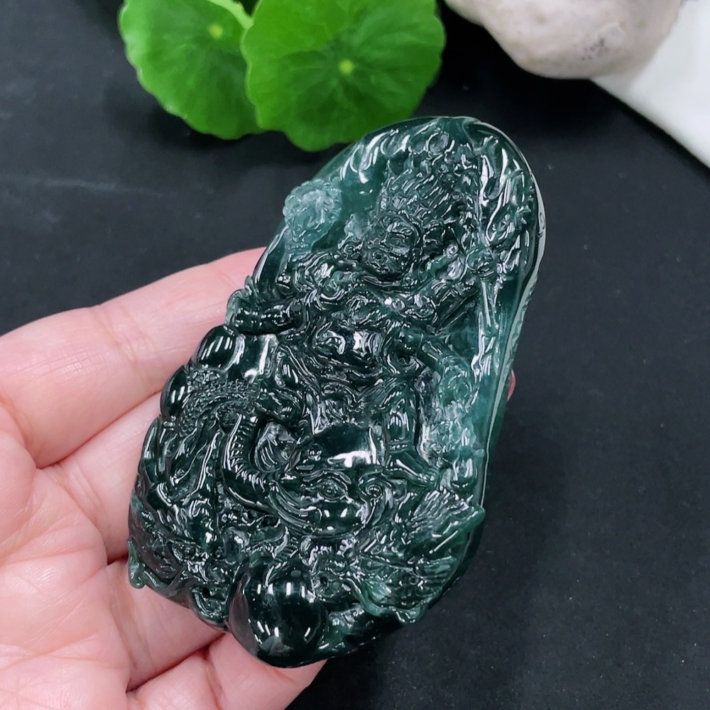 F34013854 Jadeite Fudo Myoo Statue with Base, Total Weight Approx. 61.37g