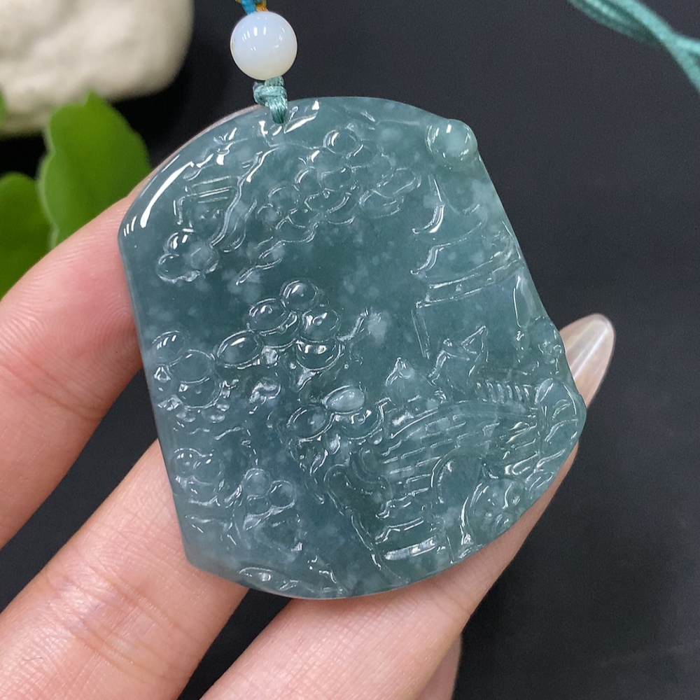 F30455916 JadeitePendant Landscape with Beads Non-Grade A Total Weight Approx. 29g