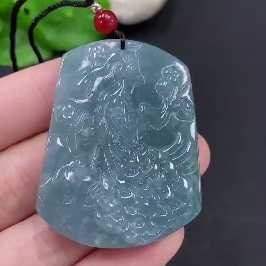 F29393496 Jadeite Phoenix and Peony Pendant