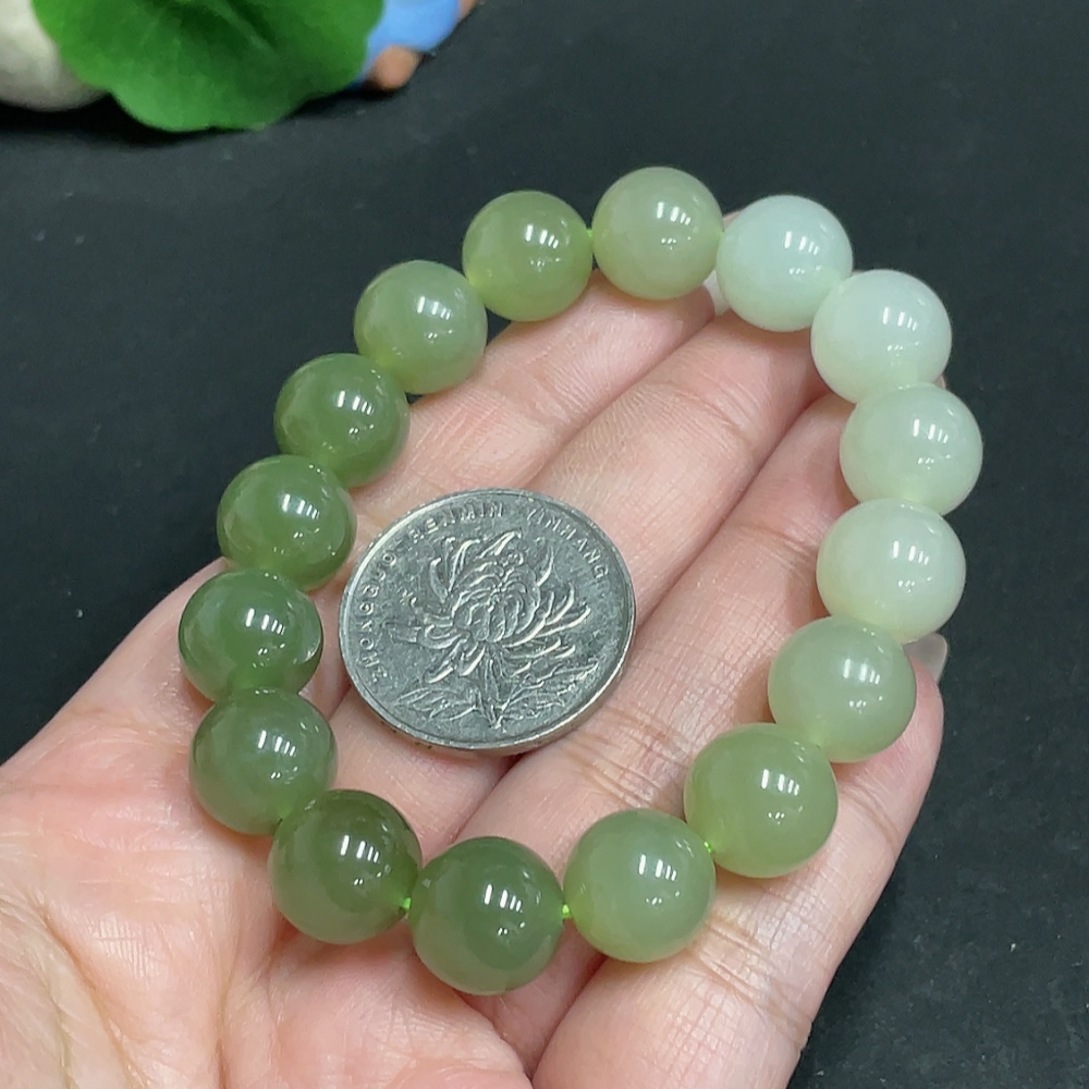 H29358661 Hetian Jade Bracelet Approx. 11.7mm Beads Total Weight Approx. 42.6g