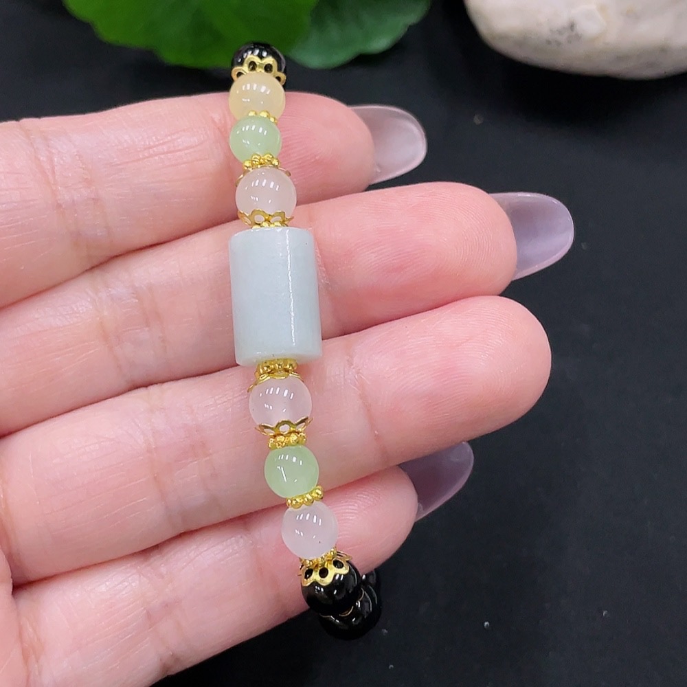 F34966626 Jadeite Bracelet Approx. 8.8mm Total Weight Approx. 10g Non-Gold Inlay Non-A Grade Beads Many Impurities