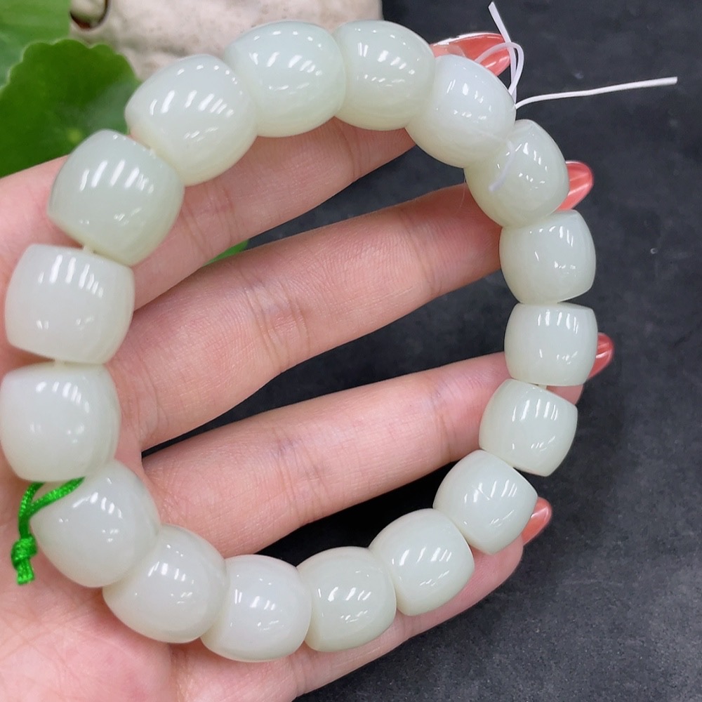 H34980440 Hetian Jade Bracelet, Approx. 12.7mm Beads, Total Weight Approx. 64.3g