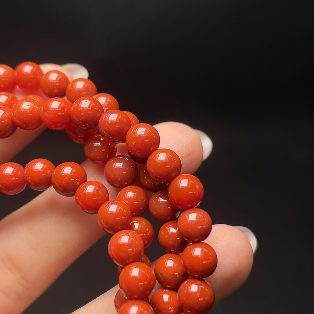 C34049185 Red Agate Bead Necklace with Visible Organic Matter, Total Weight Approx. 36.7g, Size About 6.1mm