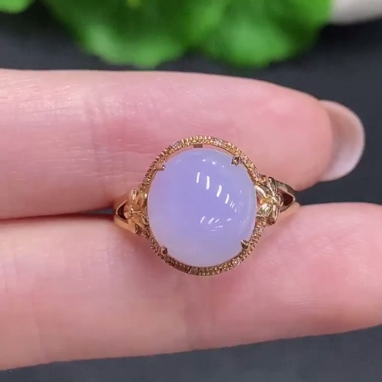 F34060416 Jadeite Cabochon Ring 18k Gold Total Weight Approx. 3g Size 14 with Diamond Accents