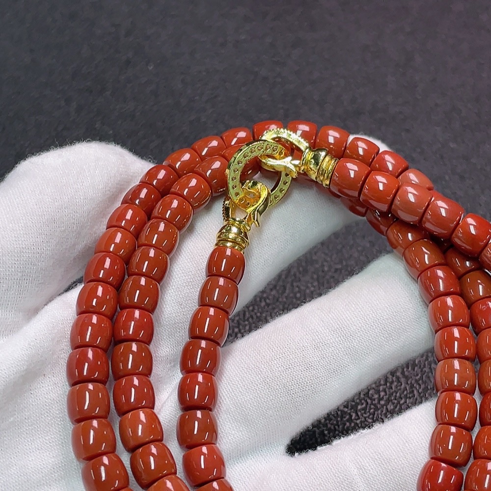 C34950088 Red Agate Bead Necklace (Non-Gold, Visible Organic Matter, Total Weight Approx. 60.38g, Bead Size 7mm)
