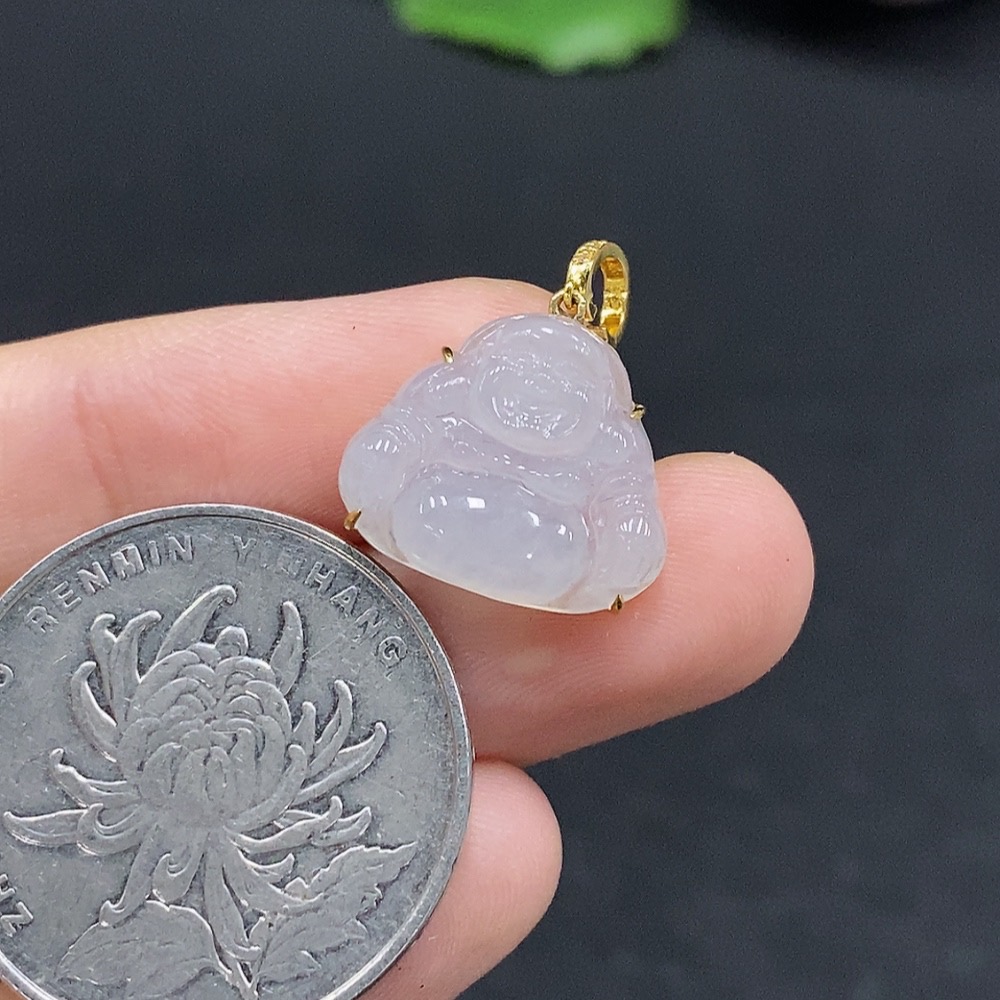 F33868255 Jadeite Buddha Pendant with 18K Gold Setting, Total Weight Approx. 1.8g