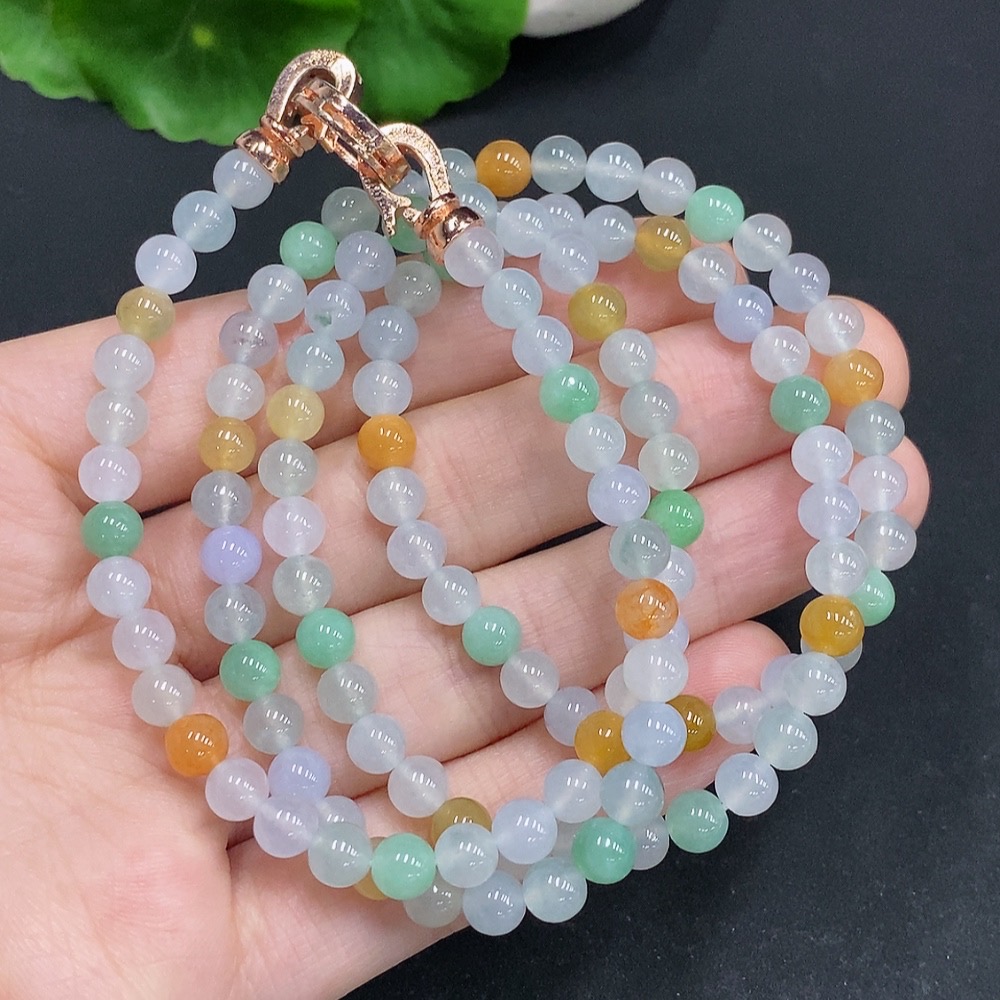 F32808266 Jadeite Bead Necklace Non-Gold Setting Total Weight Approx. 36.7g Size Around 5.2mm Color Origin Undetermined