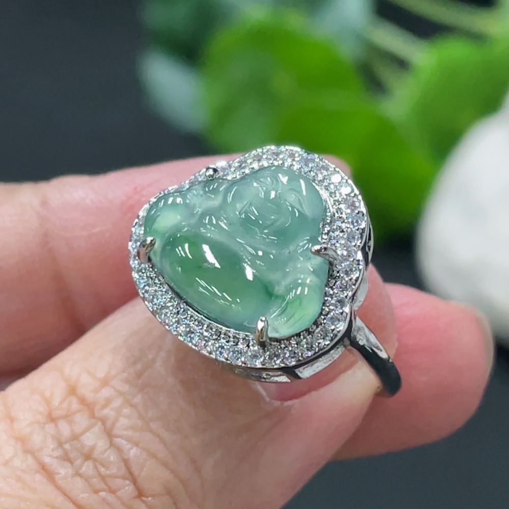 F34977816 Jadeite Buddha Inlaid Ring Non-Gold Inlaid Adjustable Size Total Weight Approx. 3.26g