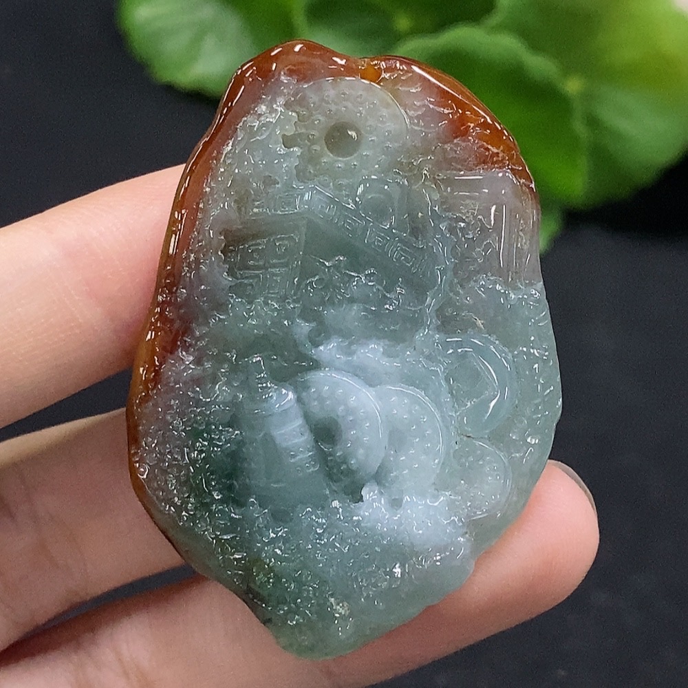 F34028647 Jadeite Eight-Diagram Pendant with Indeterminate Yellow Color Origin, Total Weight Approximately 27.96g Excluding Rope