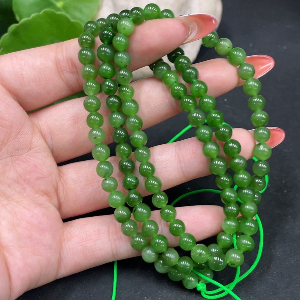 H35084205 Hetian Jade Bead Necklace, Approx. 5.5mm, Total Weight Approx. 32.1g