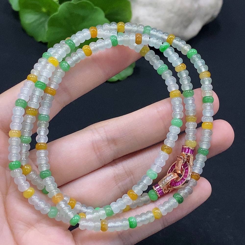 F33927305 Jadeite Beaded Necklace Approx. 4.3mm Total Weight Approx. 26.14g Yellow Beads Color Origin Undetermined Non-Gold Inlaid