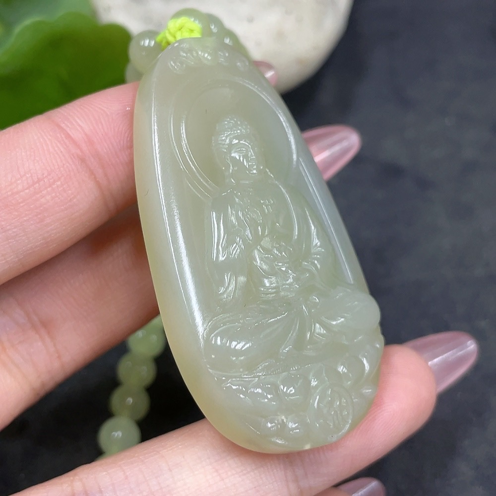 H33841931 Hetian Jade Pendant    Amitabha Buddha    Total Weight (including chain): 60.1g