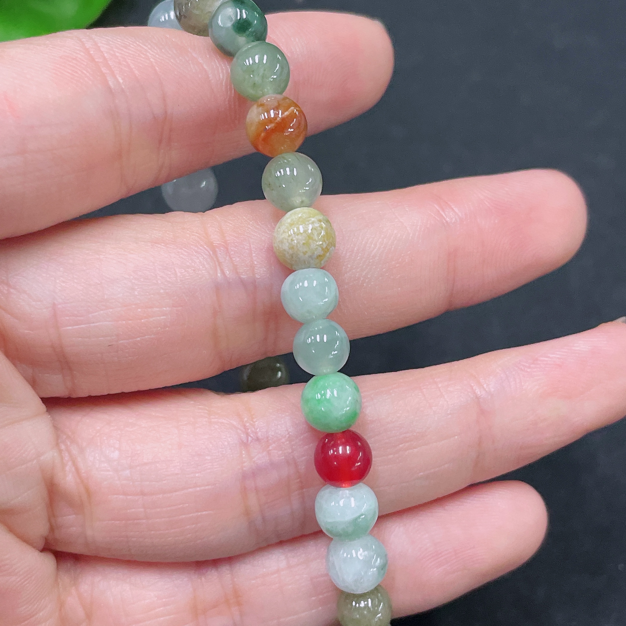 F32698405 Jadeite Bracelet Red Beads Non-A Total Weight Approx. 11.6g Size Approx. 6.6mm