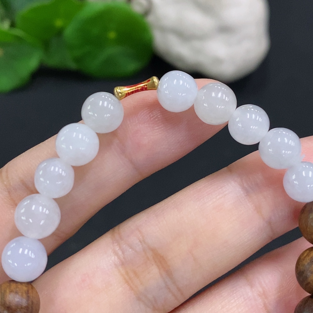 F34022816 Jadeite bead strand approx. 7mm (unmarked, red-marked surface tested gold content Au75%, remaining non-gold) total weight approx. 10.1g