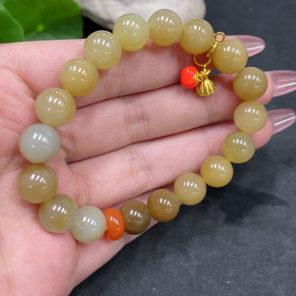 H33924967 Hetian Jade Bracelet, Beads Not Hetian Jade, Approx. 9.8mm, Total Weight Approx. 30.3g, Non-Gold