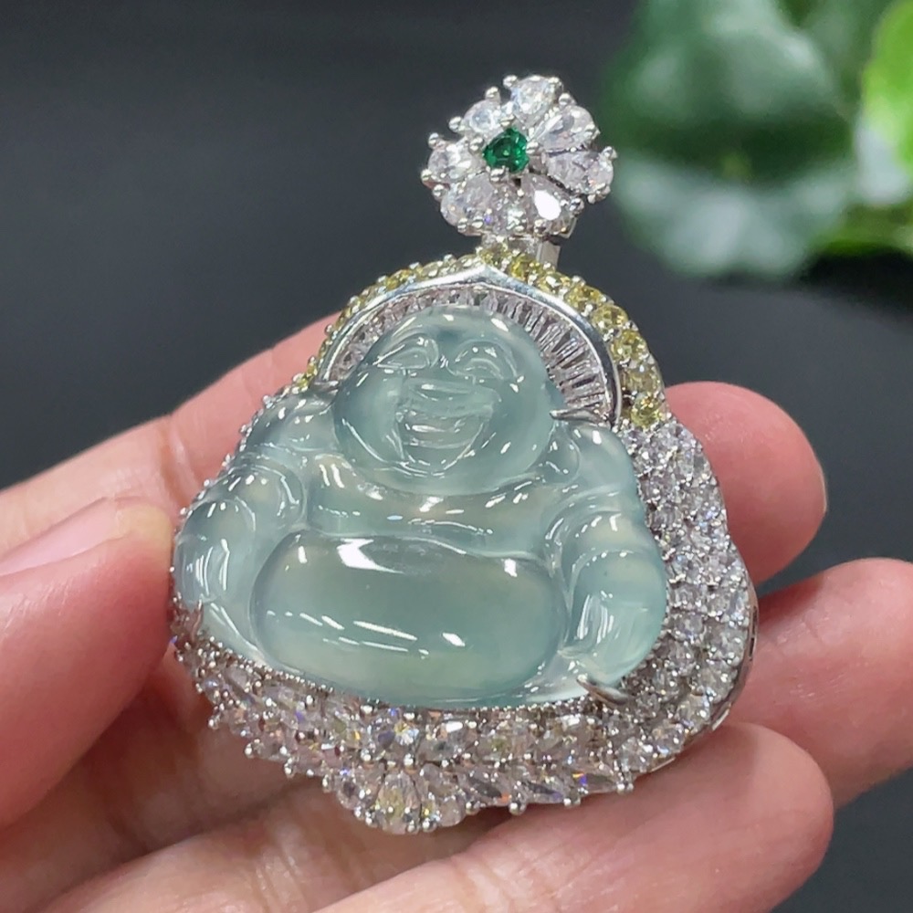 F29355641 Jadeite Buddha Inlaid Pendant Non-Gold Inlaid Total Weight About 20.2g