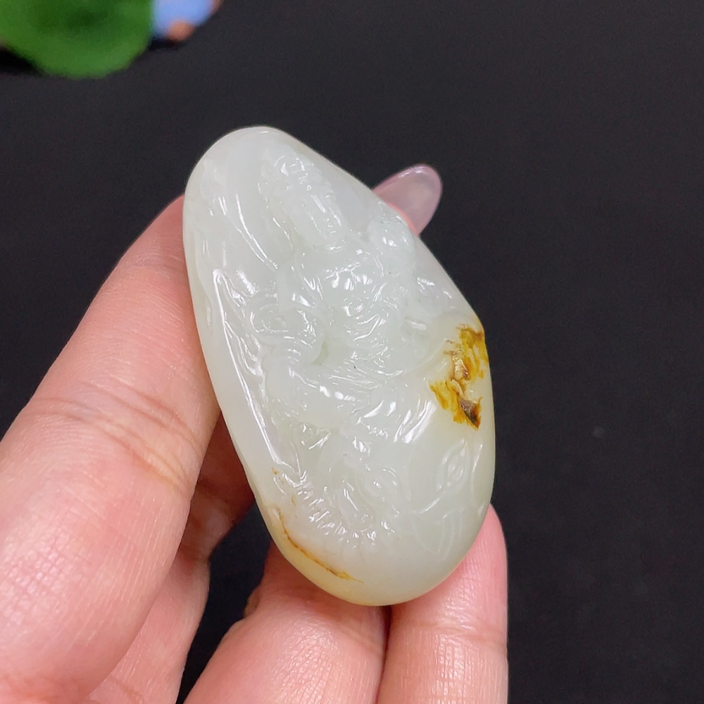 H33901172 Hetian Jade Pendant, Guanyin, Undetermined Skin Color Origin, Total Weight Approx. 48.2g